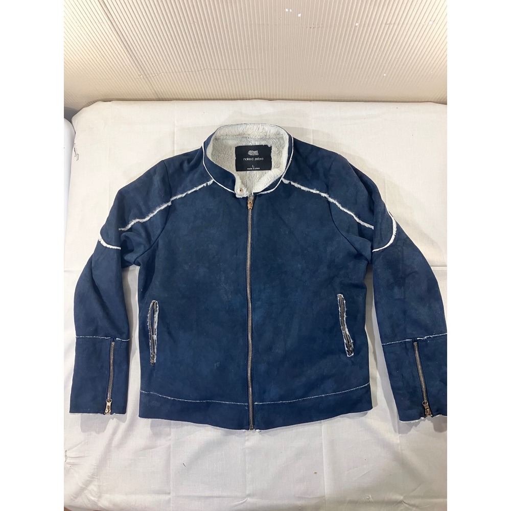 Naked Zebra Women's Blue Faux‎ Suede Sherpa Lined Jacket Size L